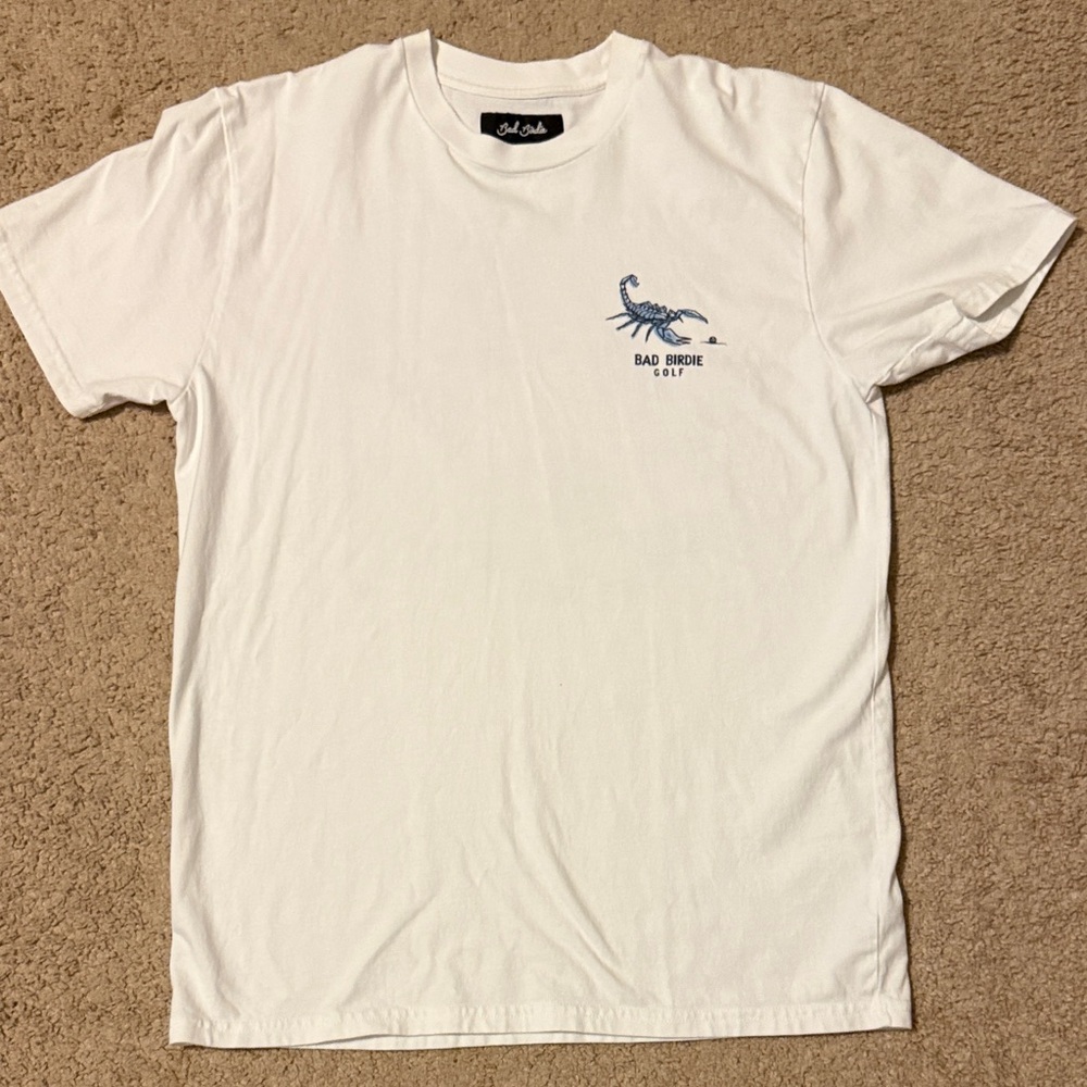 Bad Birdie Men's White Tee with Blue Scorpion